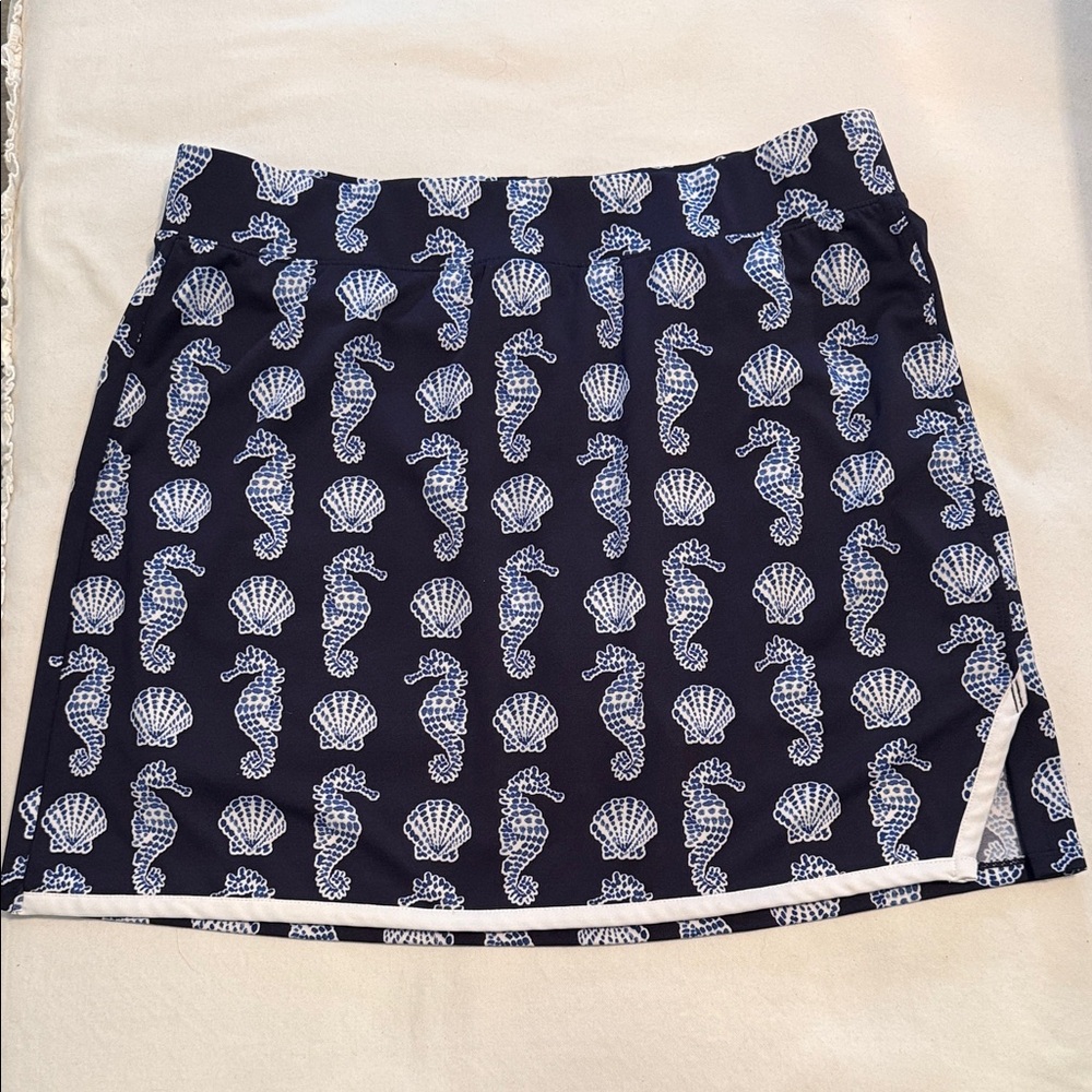Navy Seashell & Seahorse Print Skort